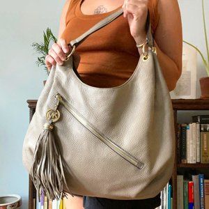 NEW MICHAEL KORS Charm Tassel Leather Tote- Taupe
